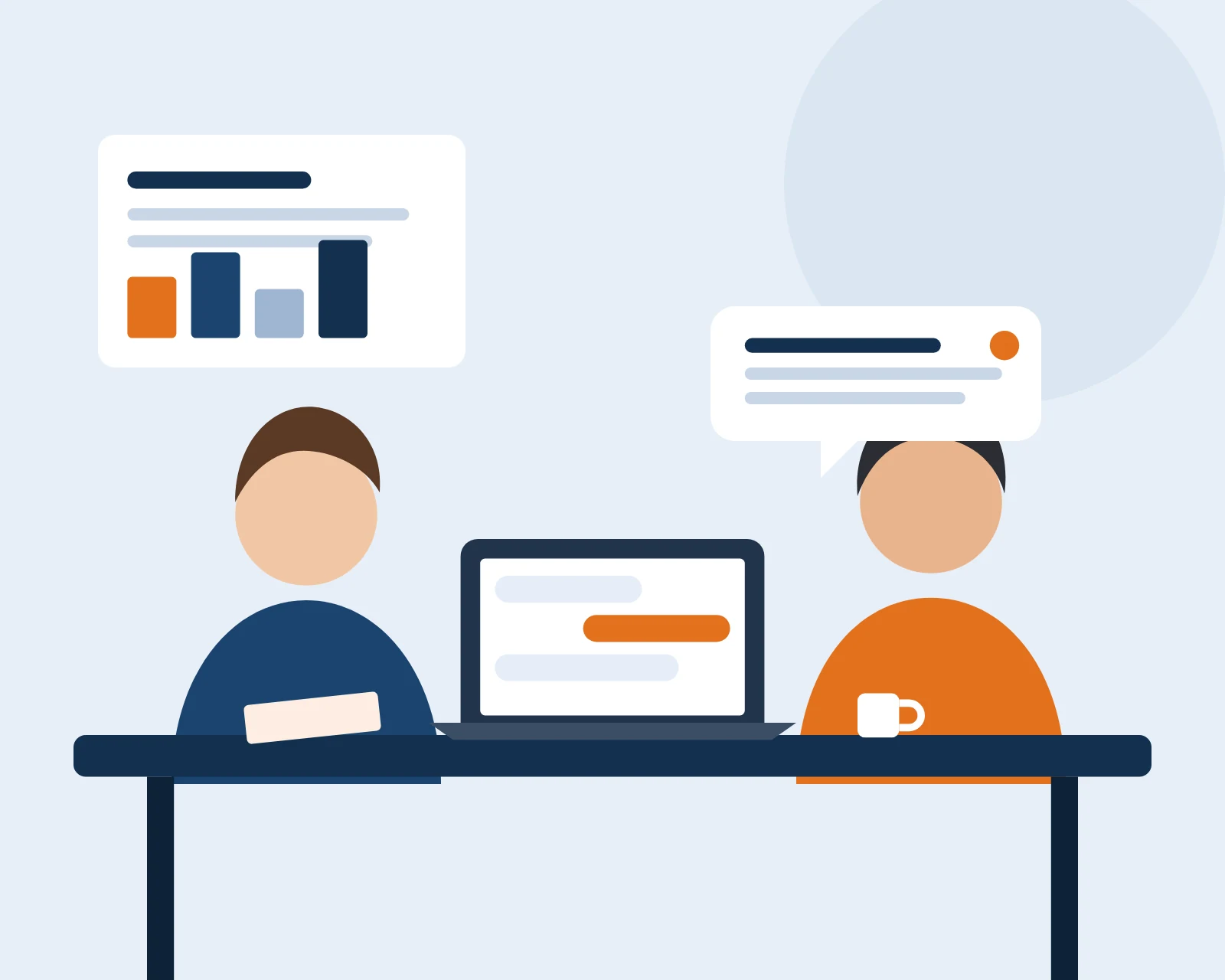 Illustration: Besprechung zu Website und IT am Laptop